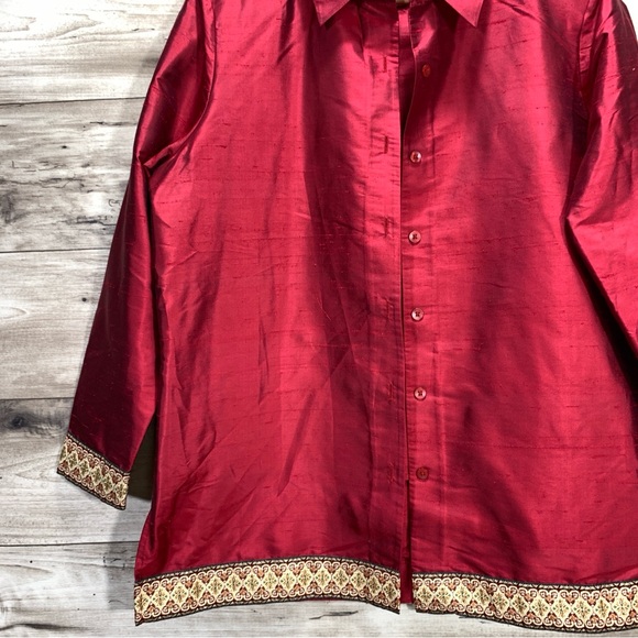 Silk Lore Beth Terrell women's size M 100% silk red shell top & jacket set - Picture 3 of 11